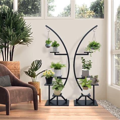 AURGOD 2 Pcs 6 Tier Metal Plant Stand Plant Stands for Indoor Plants Multiple, Plant Shelf for Planter Display with 2 Hooks, Half Moon Plant Stand for Living Room, Balcony, Patio(without wheels) 3. . Half moon plant stand